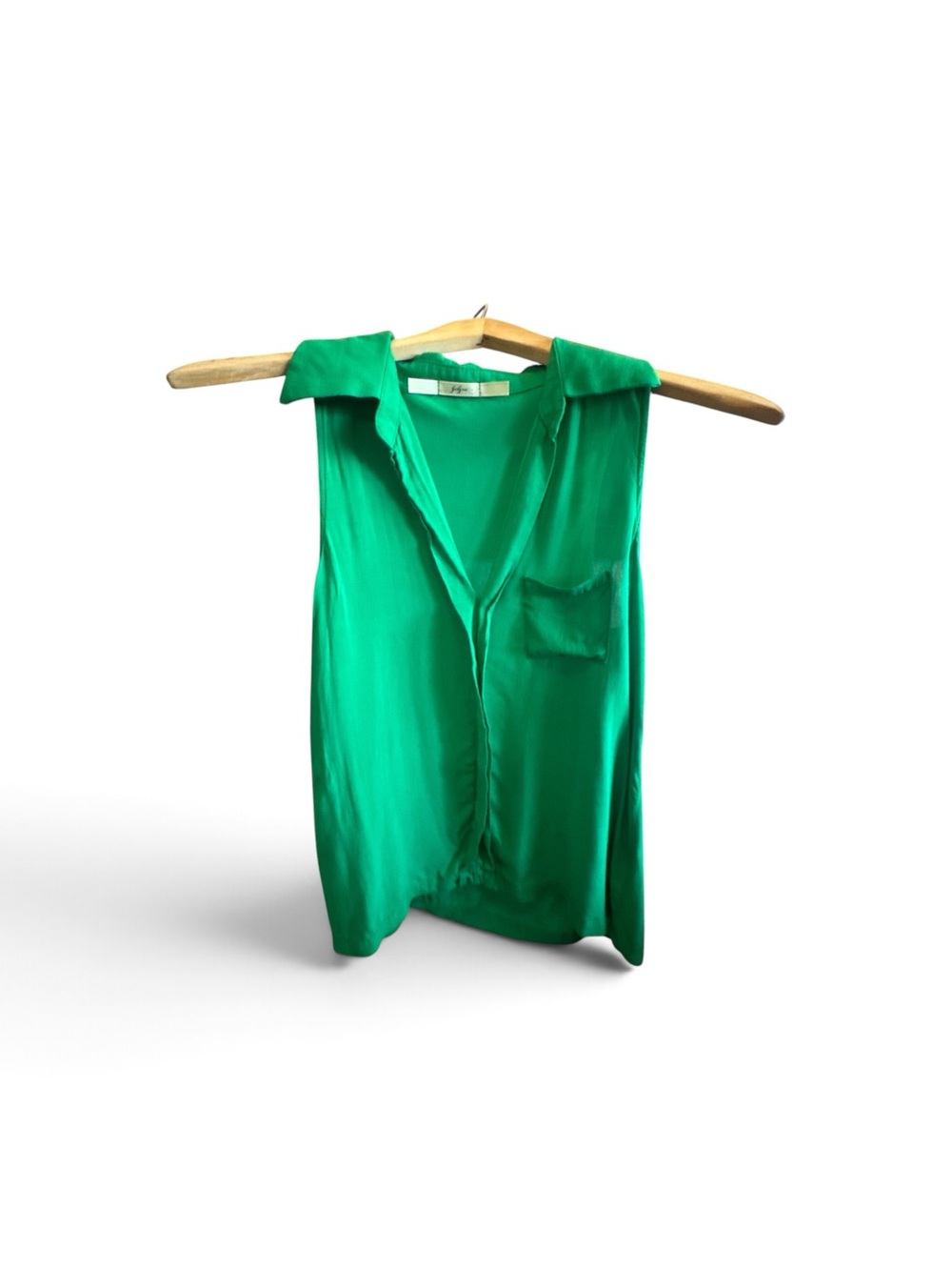 Gibson Made in USA Sleeveless V-Neck Kelly Green Blouse Lightweight Women's Top